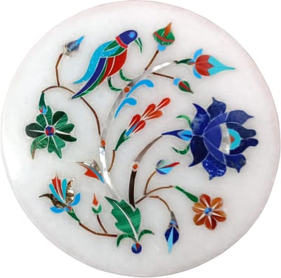's Marmeren Onderzetter Set met Semi-Edelstenen Inlay Werk (AE-04) | Blauw (6 trivets met houder en deksel, diameter - 5")