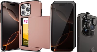 Hoesje met Pasjeshouder geschikt voor iPhone 16 Pro - Privacy Screenprotector FullGuard & Camera Lens Screen Protector Zwart - Back Cover SlideCase Roségoud