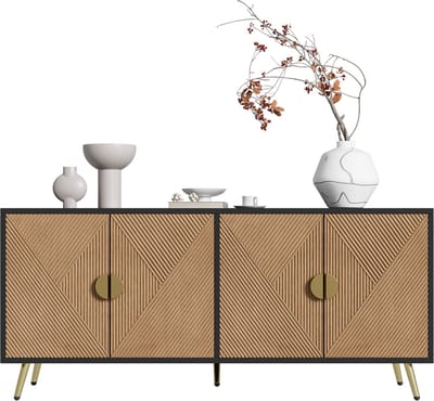Dressoir - 160 cm - Buffetkast met 4 Deuren - Gouden Grepen en Hoogglans Poten - Modern - Wit