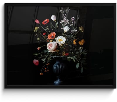 Poster in lijst - Fotolijst 70x50 cm - Posters - Bloemstuk - Vaas - Zwart - Posterlijst zwart - Decoratie - Wanddecoratie woonkamer - Muurdecoratie slaapkamer
