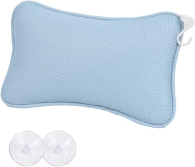 Ergonomisch Badkussen met 2 Sterke Zuignappen en Wandhaak, 3D Mesh voor Rug, Schouders en Nek, Ideaal voor Ontspanning Thuis of in het Hotel (Blauw)