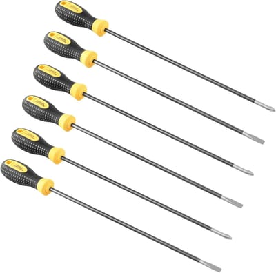 6-delige Schroevendraaierset met 3 Philips en 3 Platte Schroevendraaiers, Magnetisch en Lang, 300 mm