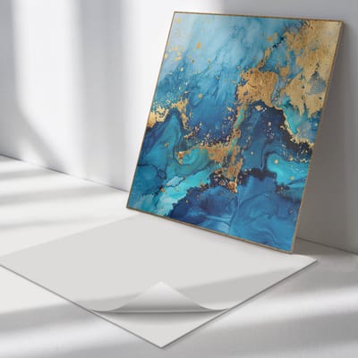 Wallfluent Vinyl Tegels - Abstract Waterpatroon Vinyl Wandtegels - 30 cm x 30 cm - Blauw PVC Tegels - Set van 9 - Vierkant PVC Tegels - Abstractie Plaktegels - Wand PVC Tegels - Plaktegels Keuken en Badkamer