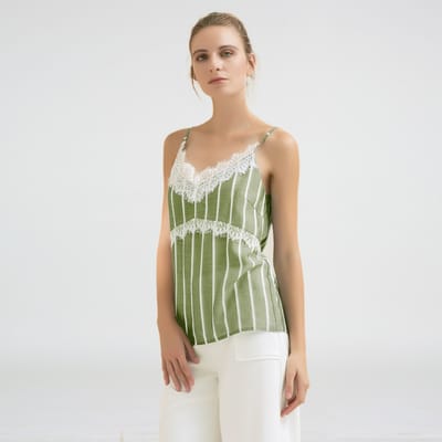 Kanten splitsing gestreepte camisole top