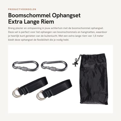 Dailygoods- Ophangset - 1,5 meter lange riem - Karabijnhaak - Boomschommel - Hangmatten - Nylon schommelbanden, 2000 pond draagvermogen