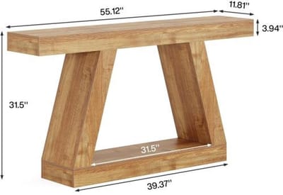 OKWISH Consoletafel - Met Opbergruimte - Voor Hal En Woonkamer - Rustieke Stijl - MDF Naturel - Lengte 140 cm