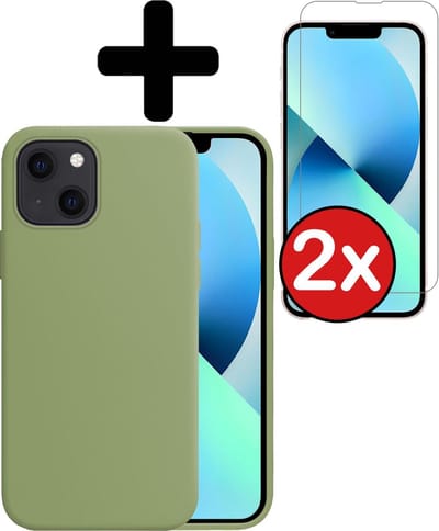 Hoesje - Met 2x Screenprotector - Geschikt voor Apple iPhone 13 Mini - Sterk & Shockproof - Telefoon Hoes - Back Cover - Siliconen Case - Telefoonhoes - Groen