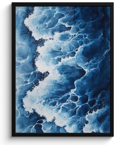 Poster in lijst - Fotolijst 50x70 cm - Posters - Golven - Blauw - Schuim - Posterlijst zwart - Decoratie - Wanddecoratie woonkamer - Muurdecoratie slaapkamer