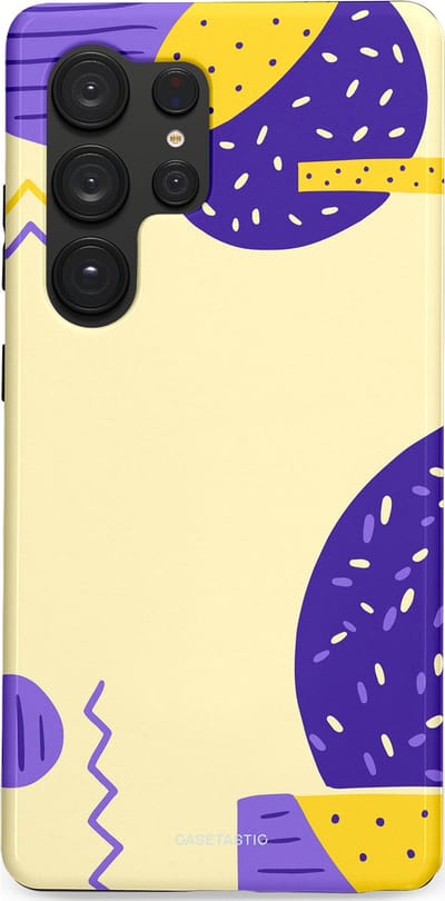 Casetastic hoesje geschikt voor Samsung Galaxy S25 Ultra - Dubbellaagse bescherming - Geo zigzag - Fashion Case - Crème Blauw Geel