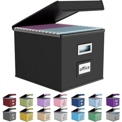 Draagbare File Organizer Box - Grote Linnen Opbergdoos met Deksel - Inklapbare Archief- en Opbergdozen voor Kantoor en Thuis - 37,8 x 32 cm