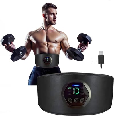 EMS Spierstimulatorriem voor buikspiertraining en afslanken 6 modi, 18 niveaus, verstelbare 43 inch buikspierverstevigingsriem, USB-oplaadbaar, fitnessapparaat voor thuis/op kantoor voor vrouwen en mannen