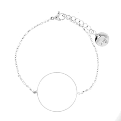 Behave Minimalistische armband met ronde hanger stainless steel (staal) zilver kleur