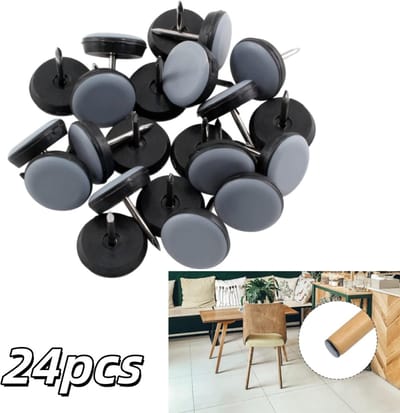 24 stuks - Antislipmat voor meubels met spijkerbevestiging - Teflon materiaal - Stoelpootbeschermer - Verhuismat - 2,5 cm - Voor de bescherming van houten meubels en vloeren - Zwart