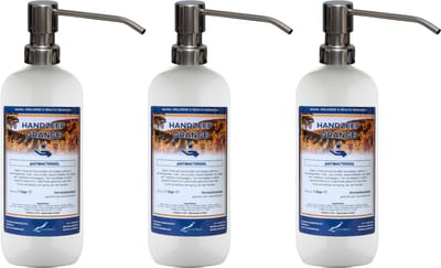 Handzeep Orange 1 liter - set van 3 stuks - met gratis RVS zilverkleurige pomp - Voordeelverpakking