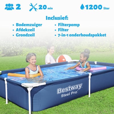 Bestway Zwembad - Rechthoekig - 221 x 150 x 43 cm - Blauw - Inclusief filterpomp