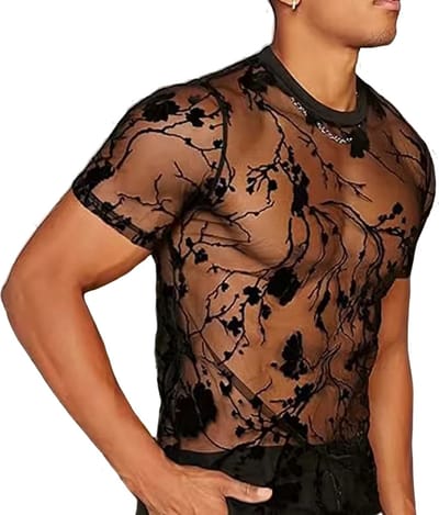 Doorschijnend Heren Lingerie Shirt - Mesh - Doorzichtig - Zwart - Transparant Maat M