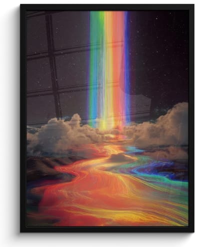 Poster in lijst - Fotolijst 60x80 cm - Posters - Regenboog - Verticaal - Sterrenhemel - Wolken - Posterlijst zwart - Decoratie - Wanddecoratie woonkamer - Muurdecoratie slaapkamer
