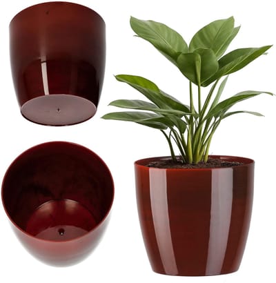 KADAX Bloempot, plantenpot, ronde kunststof bloempot voor cactussen, varens, glanzende bloempot voor balkon, woning en terras, 12 cm, rood