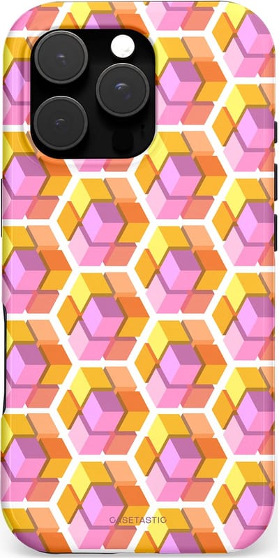 Casetastic hoesje geschikt voor Apple iPhone 16 Pro - MagSafe - Dubbellaagse bescherming - Pastel Hex Kunst - Fashion Case - Okergeel Lila Perzik Wit