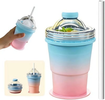 Opvouwbare Ijsbal Maker Beker - Dubbele Functie Beker - Dranken Koelen - 2-in-1 Ontwerp - 325 ml - Kaasgeel