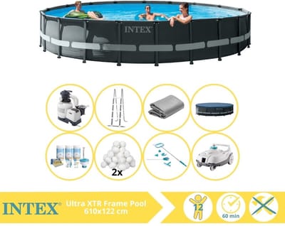 Intex Ultra XTR Frame Zwembad - Opzetzwembad - 610x122 cm - Inclusief Onderhoudspakket, Filterbollen, Onderhoudsset en Zwembad Stofzuiger
