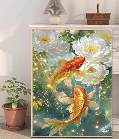 DIY kruissteekborduurpakket/Pioenroos en Dubbele koi/gedrukt kruissteekpatroon borduurpakket (frame niet inbegrepen) 40*50CM