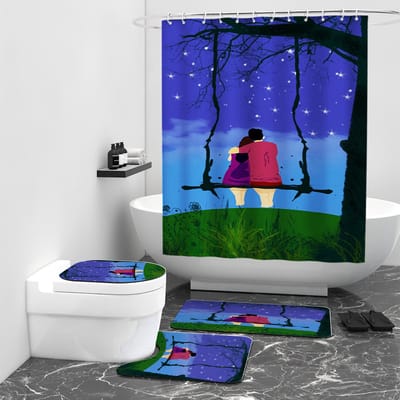 Floraweg Douchegordijn,Shower Curtain,badgordijn,badkamergordijn,Sterrenhemel 's nachts, stel, kinderen, dieren, digitale printen -Anti Schimmel - Inclusief 12 ringen -met 12 stuks douchegordijnhaken – Waterdicht -Wasbaar- Polyester - 180x200 cm