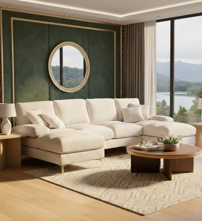 Luxe U-vormige Hoeksalon Bank met Dubbel Verstelbare Stoelen – 4-zits Chenille Bank voor Woonkamer – Comfortabele en Stijlvolle Zitbank – Beschikbaar in Beige, Blauw, Grijs en Zwart House&Garden