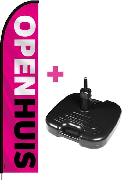 Beachflag - Open Huis #1 - Vlag + Parasolvoet + Rotator + Hengelsysteem + Draagtas - Actievlag.nl