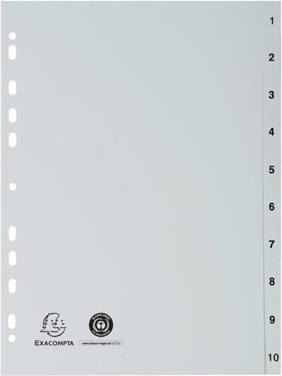 Exacompta Tabbladen met bedrukte tabs in gerecycled PP - 31 tabs - 1 tot 31 - A4 maxi - Grijs - 2931E