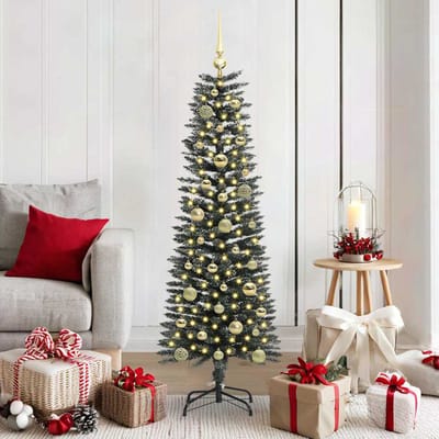 vidaXL - Kunstkerstboom - met - 150 - LED - Groen - 150 - cm - PVC - en - Plastic - en - Staal