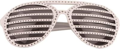 Witte Disco Bril " Shuttershade" met dots |Witte Bril lamellen | Party| Disco Bril| Vrijgezellen party