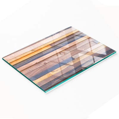 Decoratieve glazen snij- en serveerplank met houten wandbekleding, 80x52 cm