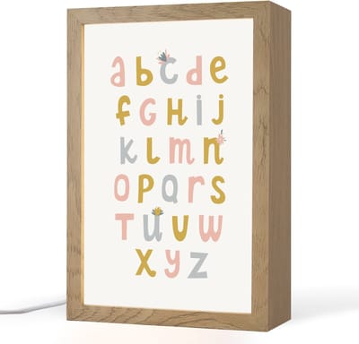 Nachtlampje 20x30 cm - Kinder lampje - Alfabet - Roze - Letters leren voor kinderen - Tafellamp kinderkamer - Slaapkamer lamp - Bedlamp kinderen - Kinderlampje stopcontact - Wandlamp babykamer - Nachtlampjes