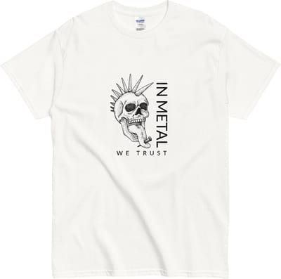 Grunge Stijl Tshirt Vrouwen en Mannen - In Metal we Trust - Zwarte Print - Wit - M