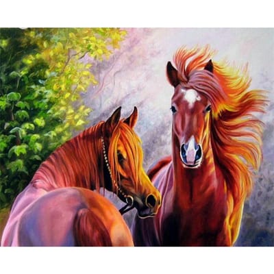 Diamant Schilderij Kruissteek Twee Paarden Borduurnaaldpatronen Strass 20X30CM