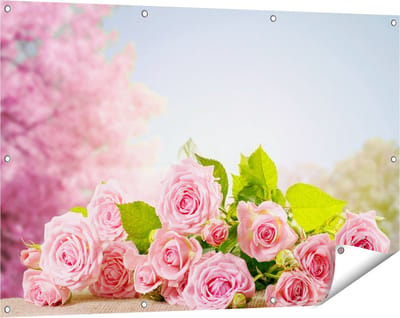 Gards Tuinposter Boeket Roze Rozen Bloemen - 120x80 cm - Tuindoek - Tuindecoratie - Wanddecoratie buiten - Tuinschilderij