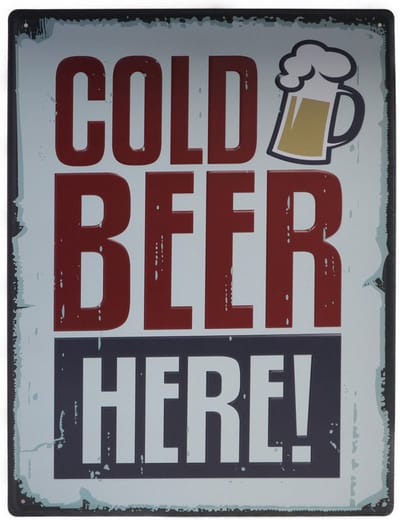 Wandbord – Cold beer here – Bier – Koud – Zomer - Vintage - Retro -  Wanddecoratie – Reclame bord – Restaurant – Kroeg - Bar – Cafe - Horeca – Metal Sign - 20x30cm