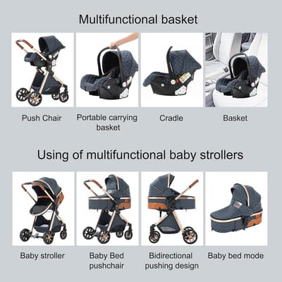 3-in-1 Kinderwagen met Omkeerbare Duwmodus en Hoog Landschap – Lichtgewicht en Multifunctioneel