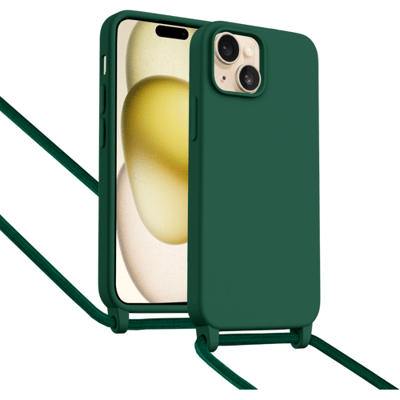 ShieldCase Hoesje met telefoonkoord (donkergroen) geschikt voor iPhone 15 - Case met nekkoord - Slanke cover voor extra bescherming