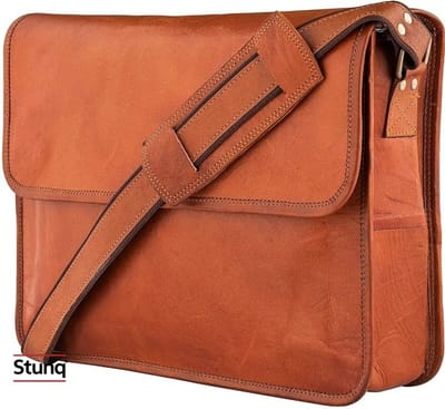 Vintage bruine laptoptas met schouderband - Compacte aktetas voor dagelijks gebruik