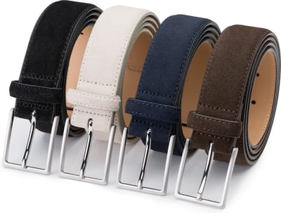 DTCH.FIT Herenriem Suède Bobby - Riem Zwart, Beige, Blauw & Donkerbruin - Pantalon & Jeans Broekriem - Riemmaat 105cm - Totale lengte 120cm - 4 Stuks