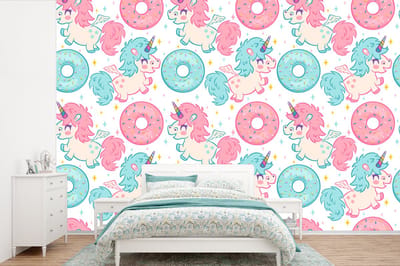 Behang - Fotobehang Eenhoorn - Donut - Baby - Breedte 360 cm x hoogte 240 cm