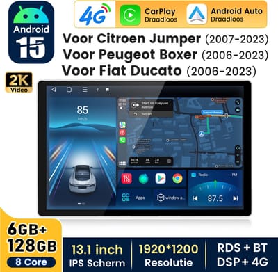 HexinexMarket 13-inch scherm Octa-Core autoradio Geschikt voor Fiat Ducato Citroen Jumper Peugeot Boxer - Draadloos CarPlay, Android Auto, multimediaspeler, 6GB+128GB