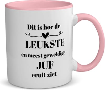 Akyol - dit is hoe de leukste en meest geweldige juf eruit ziet koffiemok - theemok - roze - Juf - leraressen - verjaardag - cadeautje voor juf - juf artikelen - kado - geschenk - collega's - 350 ML inhoud