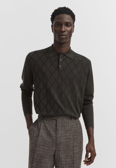 Bugatti Herren Poloshirt van wol-zijde-breisel