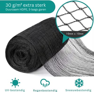 HEZIVO® Vijvernet - Vijver Afdeknet - Vogelnet Fijnmazig (10x10mm) - Weerbestendig - 4 x 5 m - Zwart