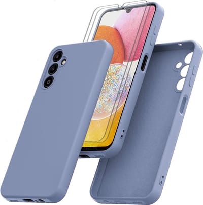 Hoesje Geschikt Voor Samsung Galaxy A14 Hoesje siliconen Licht Blauw zacht siliconen hoesje TPU backcover - Met Screenprotector - 2 stuks