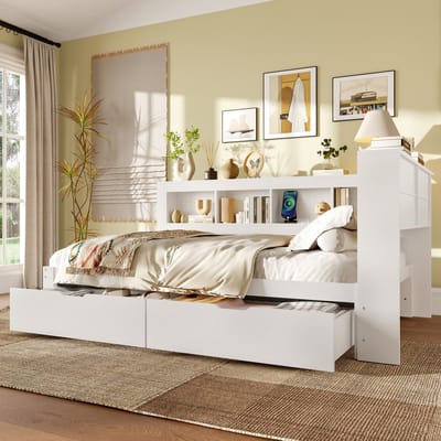 Wishdor Dagbed 140x200 cm - 2 laden, stopcontact & USB - Wit - Stijlvolle alles-in-één oplossing voor de logeerkamer