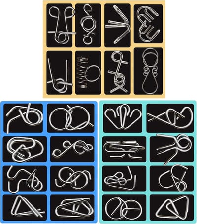 Metaal Breinbrekers Puzzels - Logica Puzzelspel - Stimuleert Denken - 24 Delige Set - 19 x 14 x 0.1 cm
